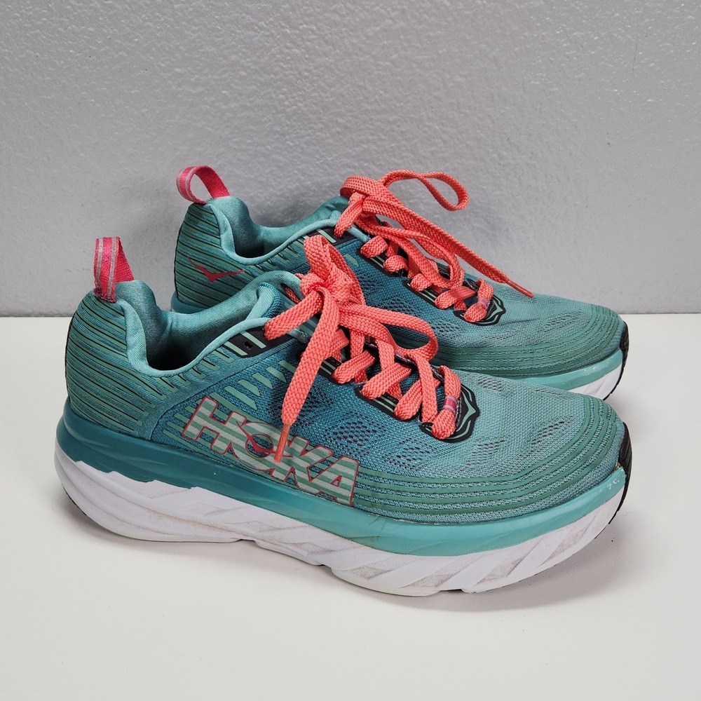 Hoka One One Bondi 6 Women 9.5 Teal Green Pink Fair Running Shoes 1019270-CGSL